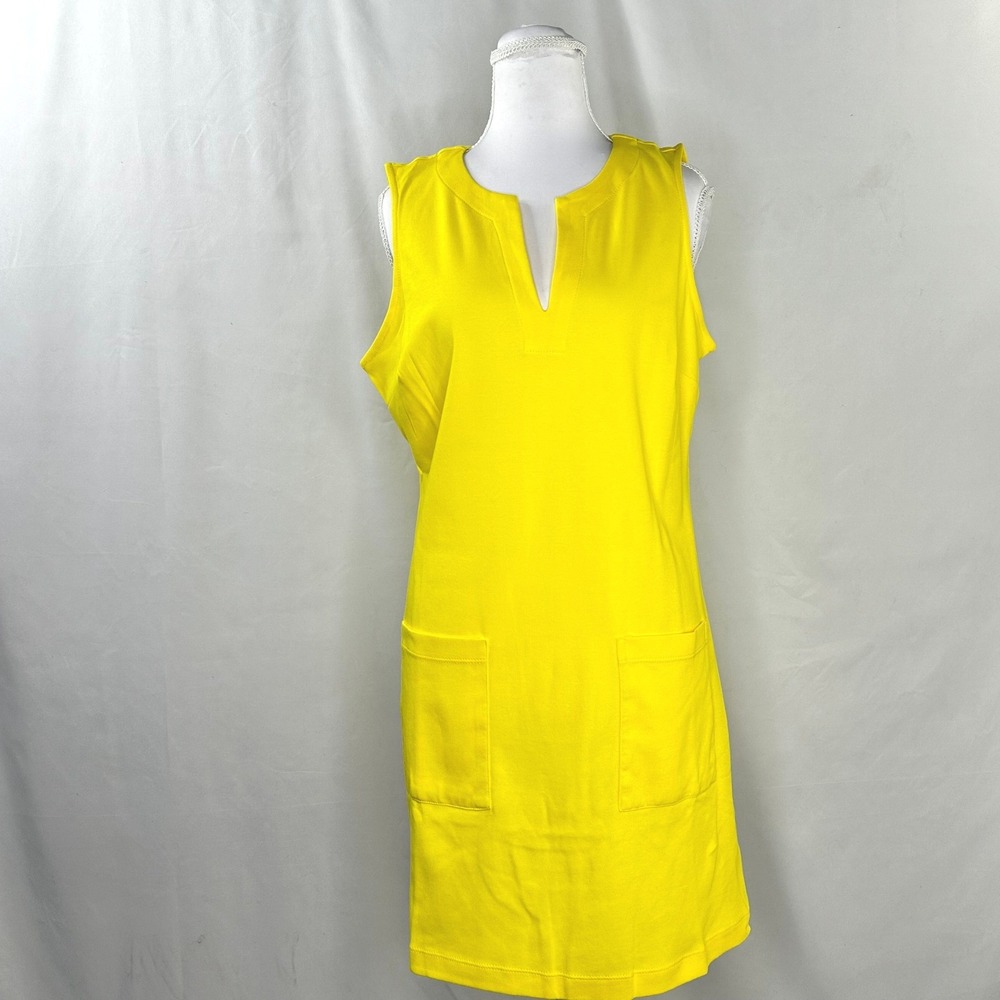 NY&C Women M Dress Bright Yellow Sleeveless Split Neck Shift Preppy Mod Vibrant